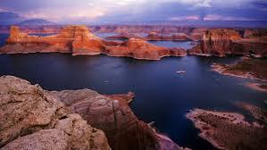 Aerial view of Lake Powell near Page, Arizona at sunset